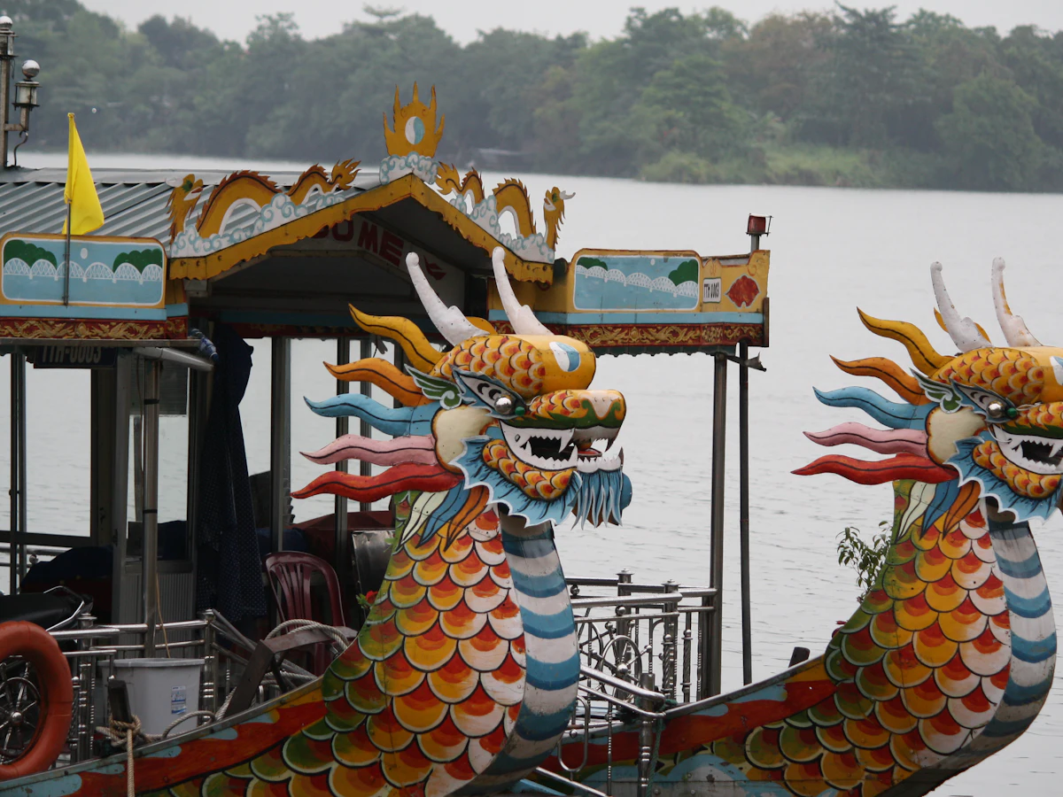Painted dragon boat heads