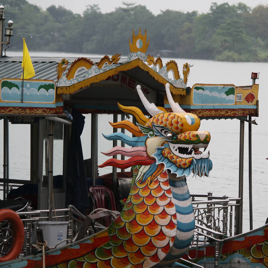 Painted dragon heads on dragon boats