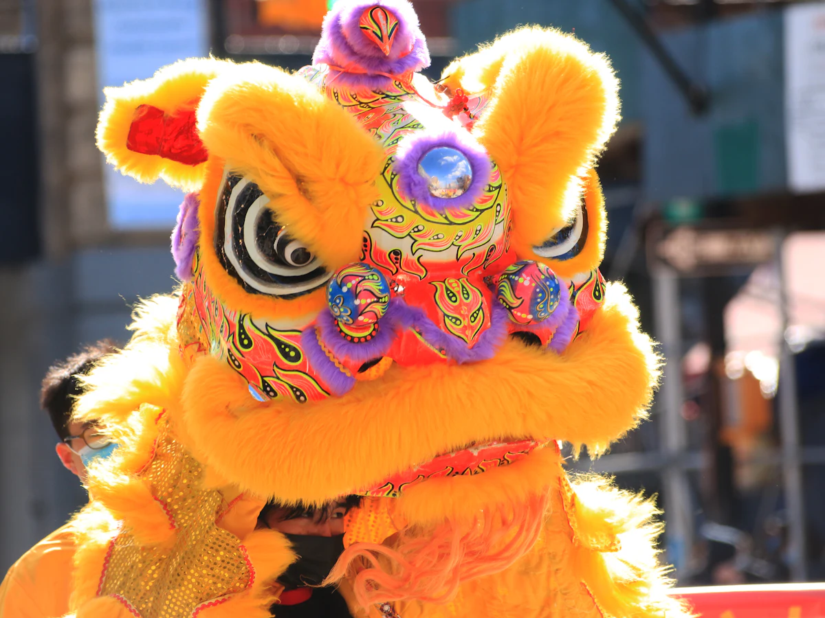 A yellow lion dance head
