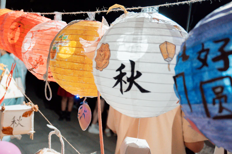 Paper lanterns painted with Chinese characters