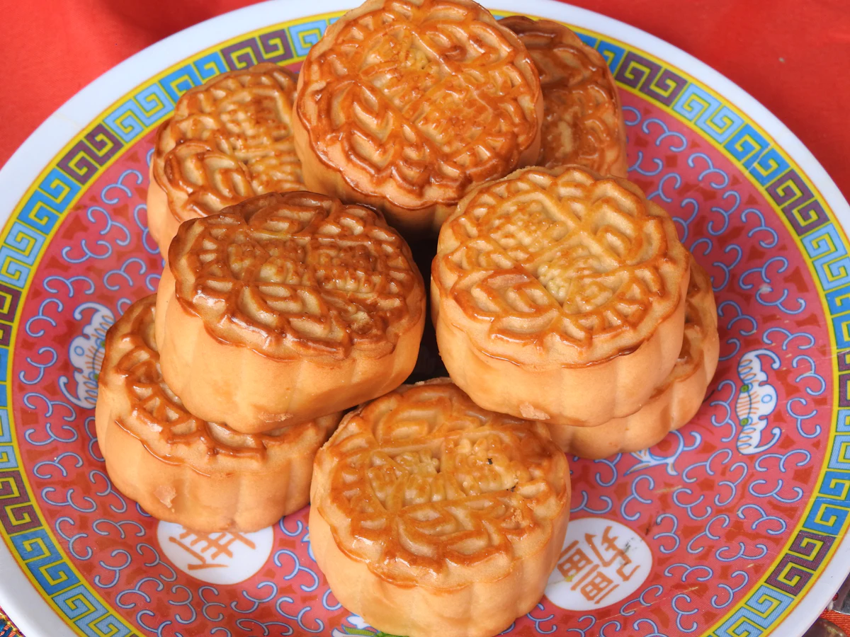 Golden mooncakes on a plate